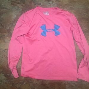 Under Armour Kids Medium Pink Long Sleeve Logo Shirt Performance Tee Athletic